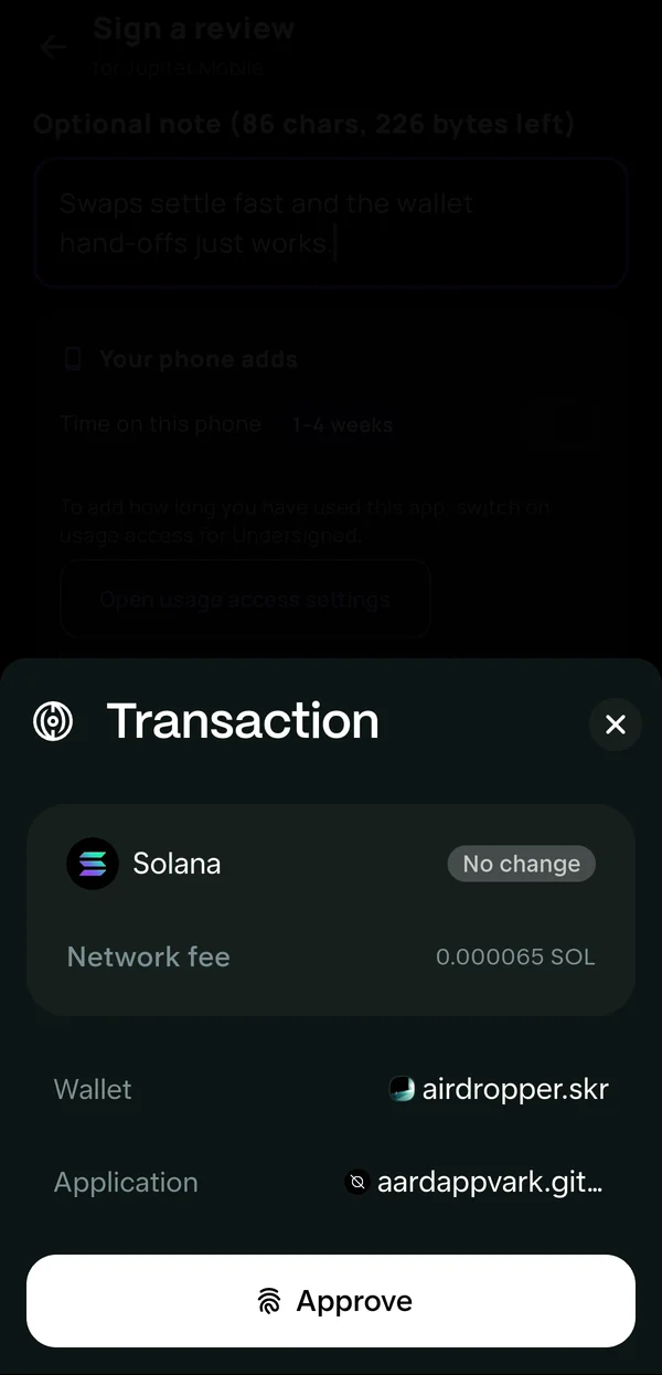 The wallet sheet asking to approve the review transaction